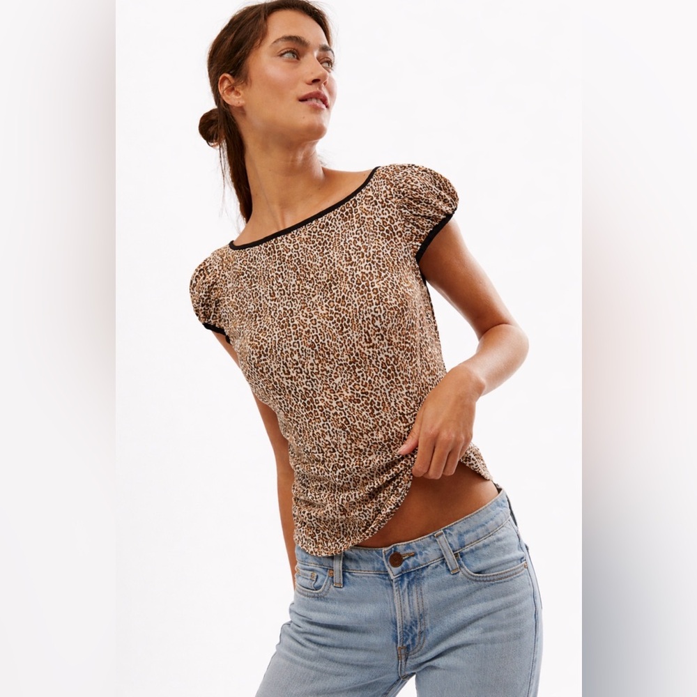 Free People Cheetah Baby Blouse in Snow Leopard Combo ~ Size XL ~ NWT